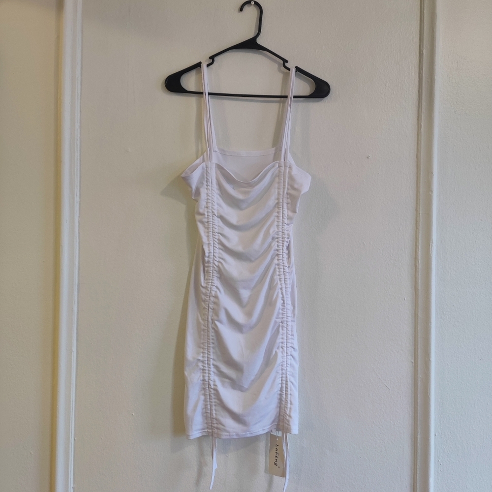White Ruched Bodycon Mini Dress - Picture 3 of 6